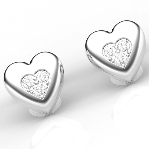 Heart Shape Diamond Stud Earrings On 14k Solid White Gold - Picture 5 of 11