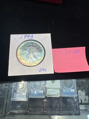 BU TONED PASTEL RAINBOW  1993 Silver American Eagle