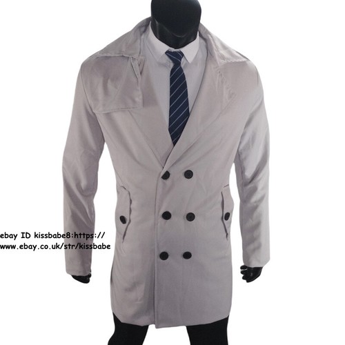 Men's Lapel Double Breasted Trench Coat Duster Mens Windbreaker Jacket Overcoat - Picture 6 of 19