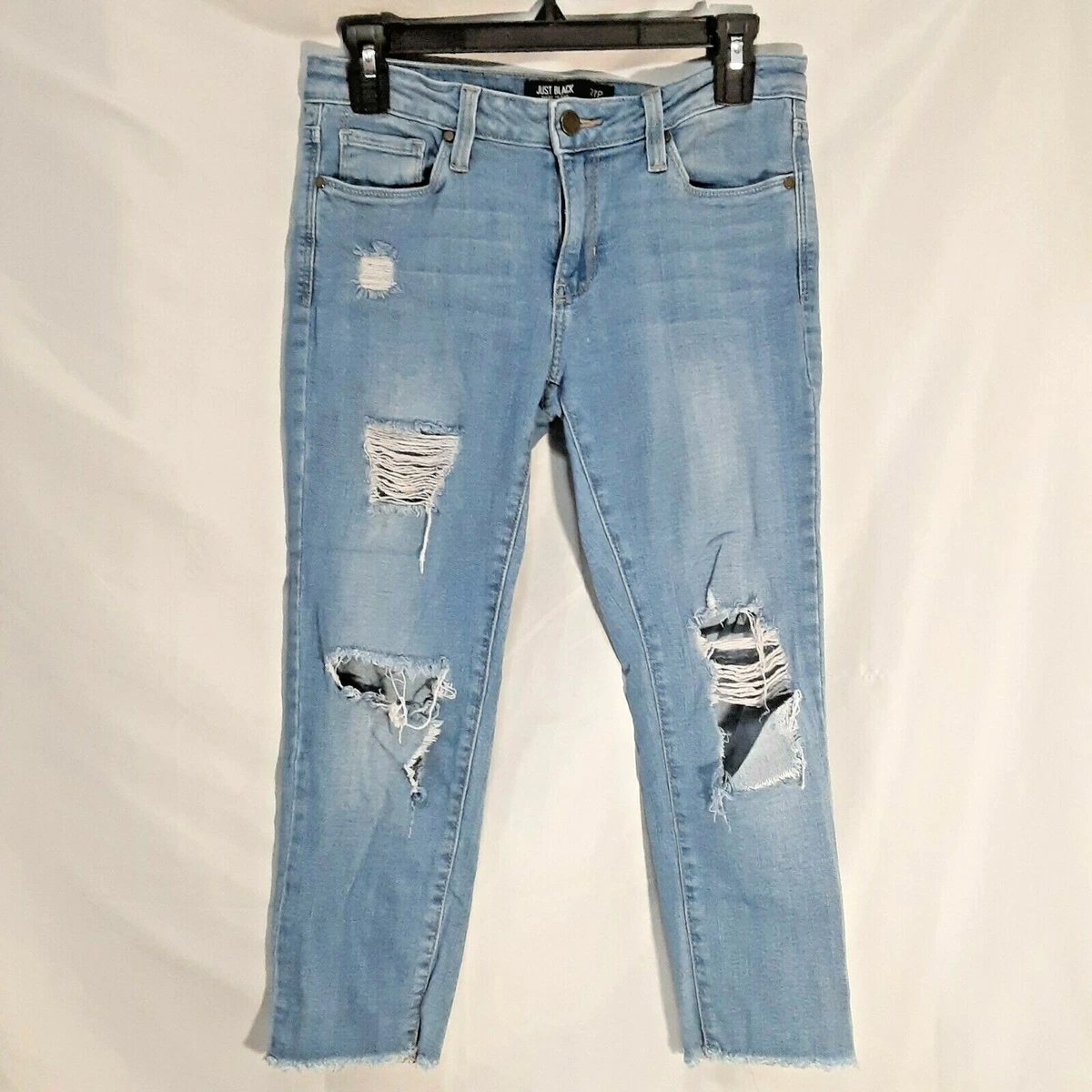 Just Black Petite Distressed Ripped Capri Pants Jeans Denim