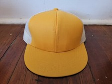 Vintage NOS USA Made Semco Blank Mesh Snapback Trucker Hat Yellow & White
