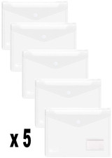 A5 File Folder Plastic Stud File Folder Wallets with Card Holder Clear PACK OF 5