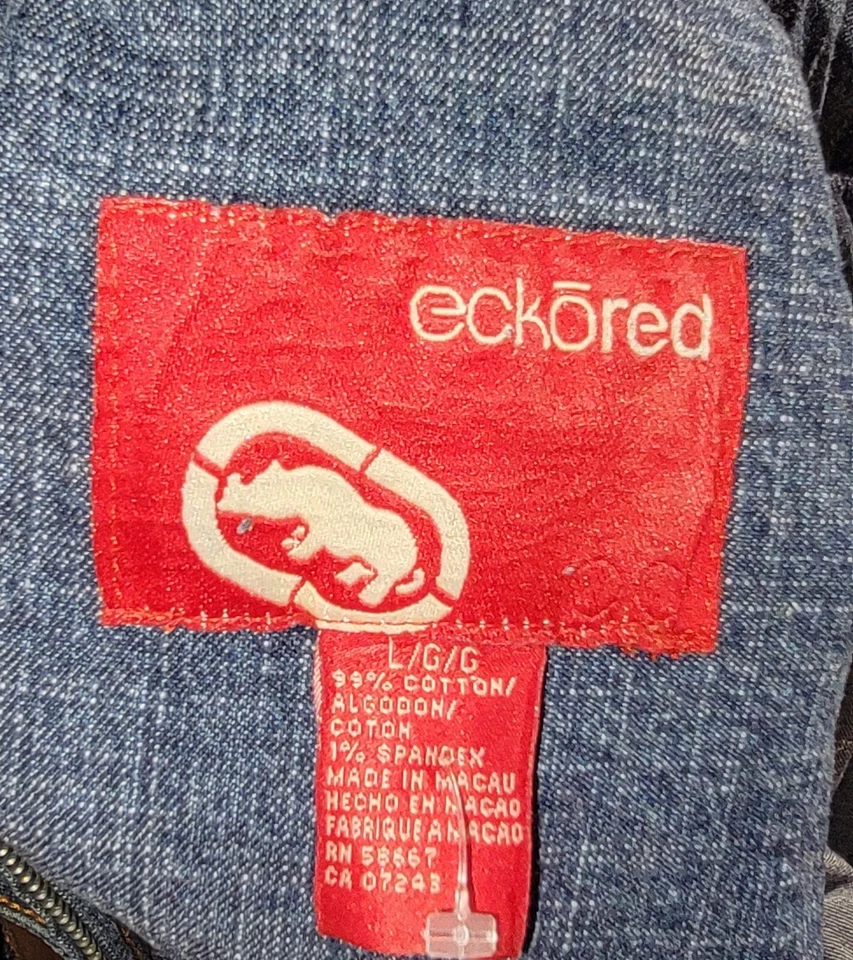 Винтажный Y2k Ecko красный Sz L женщин синий с заклепками с надписью ремень широкие ноги джинсовой ткани комбинезон - Изображение 4 из 4