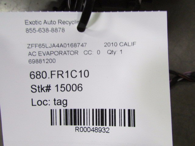 Ferrari California, Air Conditioner Evaporator, Used, P/N 69881200