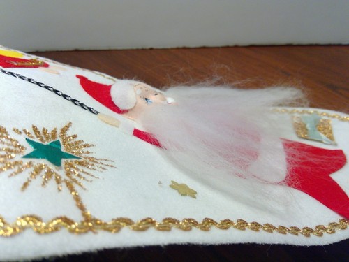 Vintage Made in Japan Felt Christmas Stocking - 3D Santa Angels Bell ~25" - Picture 9 of 13
