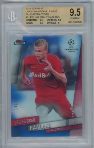 Erling Haaland 2019 Topps Finest UCL Blue Refractor /150 BGS 9.5 #91 Rookie RC