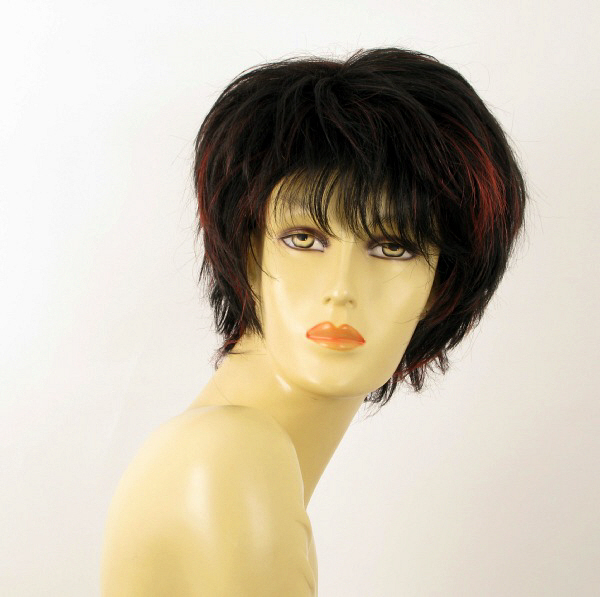 Perruque cheveux naturel courte noire rouge CATE pour soirée et bureau