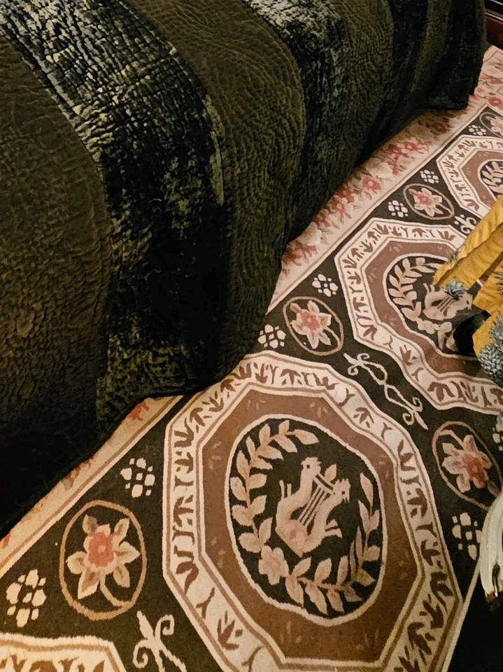 Gorgeous Dhurrie Runner 101 x 35 in. Fine Thick Woven Cotton, INDIA FLORAL TAUPE - Image 2 of 4