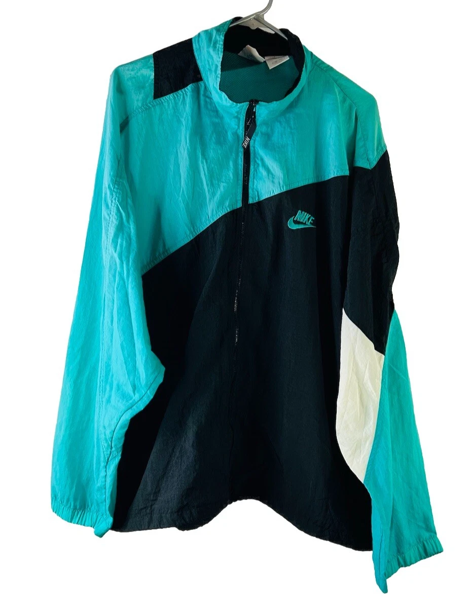 Vintage 80s Nike Mens XL Spell Out Mini Swoosh Color Block Nylon Track Jacket