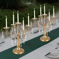 2 Pieces 5-arm Vintage Candle Holders Gold Candle Stand Heavy Duty Festivals US