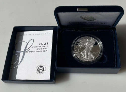 2021-W Type I AMERICAN EAGLE ONE OUNCE SILVER PROOF COIN w COA & ORIGINAL BOX