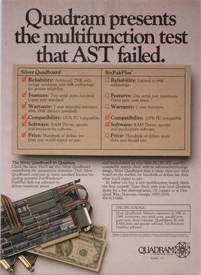 Quadram Silver Quadboard Magazine Ad Vintage 1980s Computer Print IBM PC XT