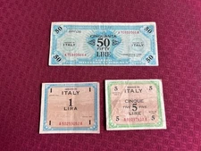 1943-A Allied Military Currency Set of 3 Italy Paper Money MPC 50 Lire Banknotes