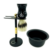 Universal Black Badger Hair Shaving Set Kit Beard Brush Metal Bowl Cup Mug St...