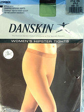 Vintage APPLE GREEN Ultra Soft Microfiber DANSKIN Cropped Hipster TIGHTS sz C/D