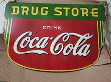 Coca Cola  Drug store Porcelain Enamel Heavy Metal Sign 36 Inches Single Side