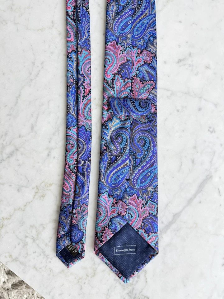 Corbata Zegna Cuello Seda Italia Azul Paisley Diseñador Lujo Quindici 15 Colores Wow Foto 4 de 4