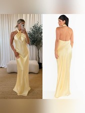 Show Me Your MuMu Jasmine Halter Pale Yellow Luxe Satin Maxi Dress S Wedding