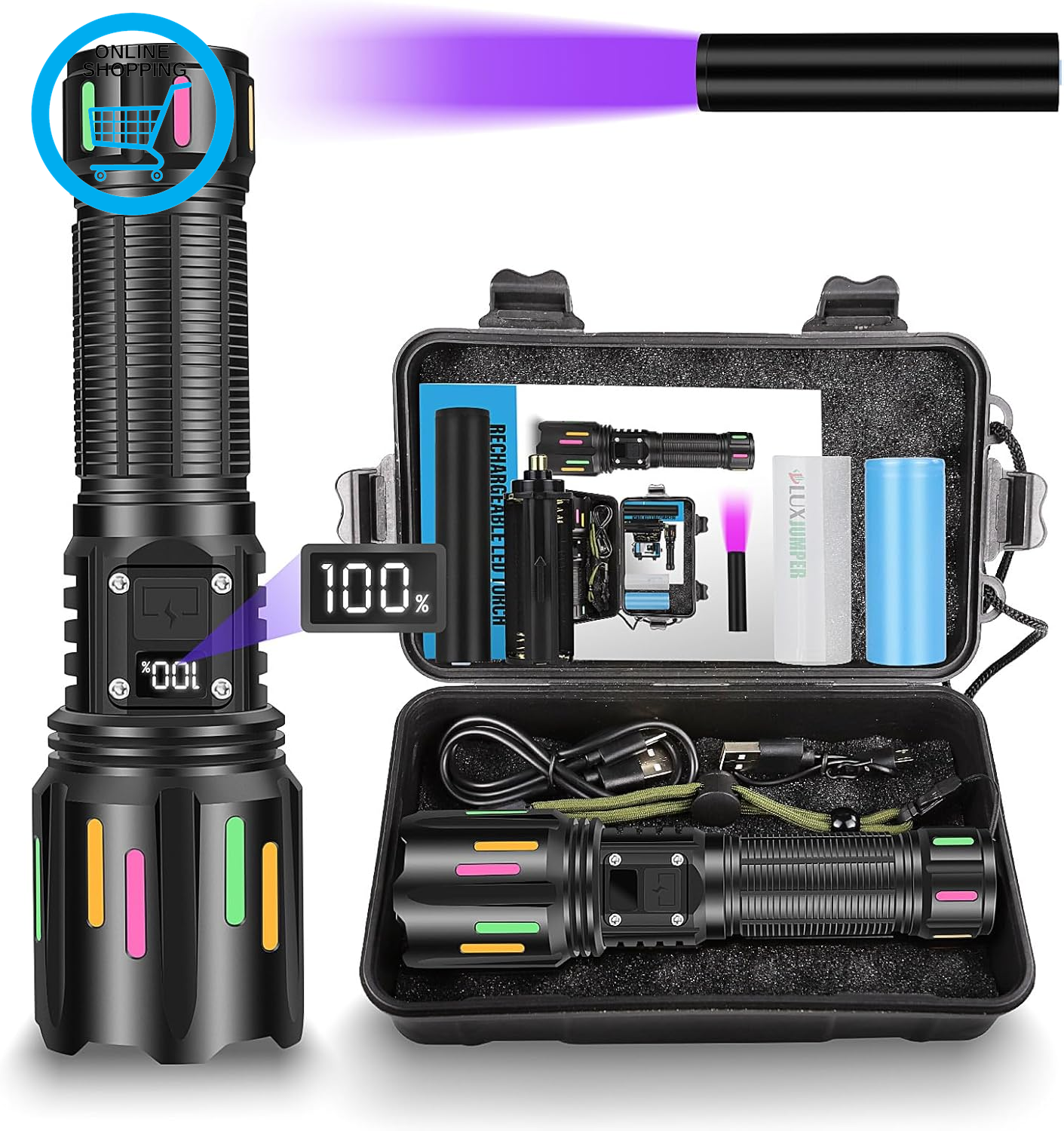 Torches LED Super Bright, 1000000 Lumens Rechargeable Torch 5 Modes with LCD Dig