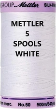 5 Pack Mettler Silk-Finish Solid Cotton Thread, 547 yd/500m, White… white 