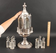 Antique Victorian ROSWELL GLEASON & SONS Silverplate Magic Caster Cruet Holder