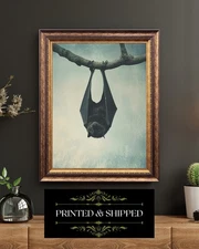 Gothic Hanging Bat Halloween Animal Decor Gothic Home Wall Art Print