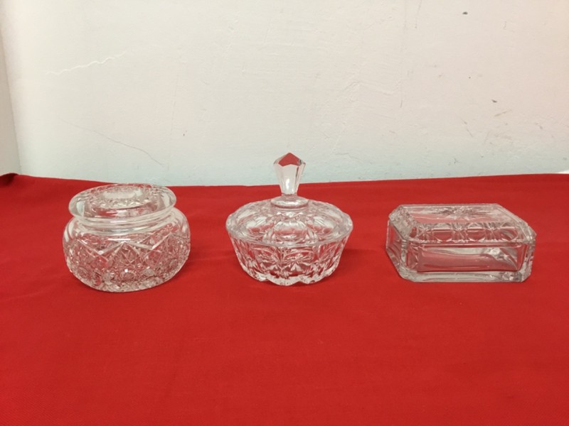 Lot of 3, Crystal, Lidded, Candy Jars, Unbranded, (MM1779)