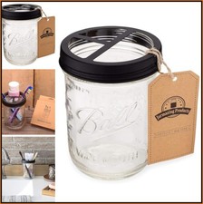 Toothbrush Holder 16 oz Mason Jar Rust-Proof Stainless Steel Black Three Compart