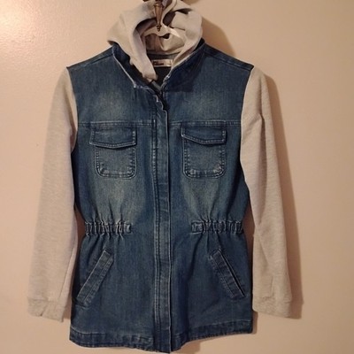 Epic Threads Girls Size Large Hooded Denim Jean Jacket with Cinch Waist