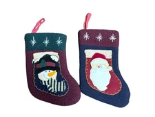 2 Vintage Mini Christmas Stocking On Stocking Ornament Gift Soft Stitched Farm