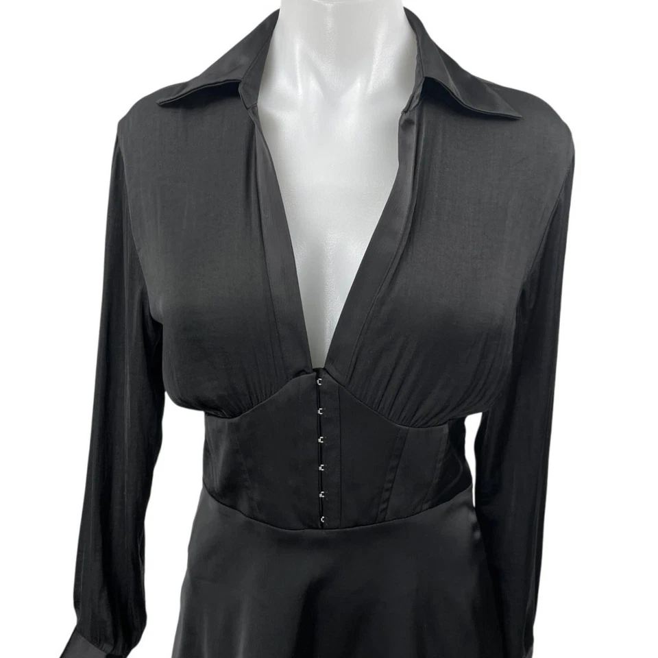 Urban Outfitters Black Long Sleeve Deep V-Neck Corset Bustier Mini Shirt Dress S - Image 3 of 4