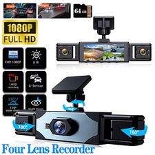 1080P 4Lens Dash Cam Car DVR Recorder Front And Rear Camera  64GB SD Card