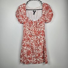 Aqua Women's Size XS Floral Coral White Puff Sleeve Mini Dress NWT