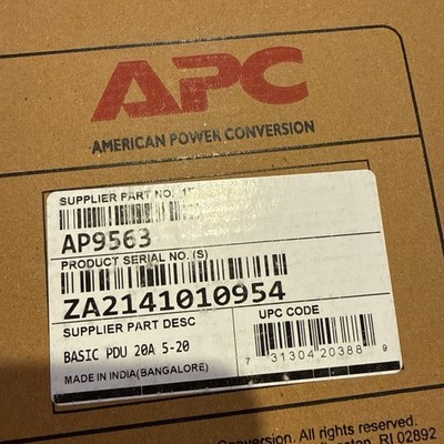 NEW - APC AP9563 Rack PDU, Basic, 1U, 20A, 120V, (10) 5-20R Outlets, 5-20P Plug