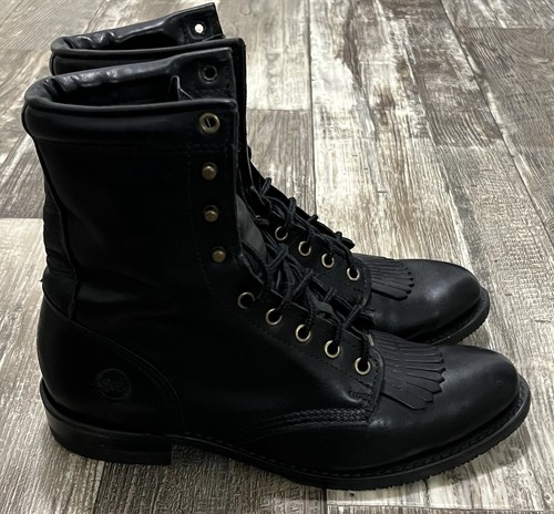 Double H Women's Black Leather Boots AG7 Ladies Lacer Western Boots 10 W