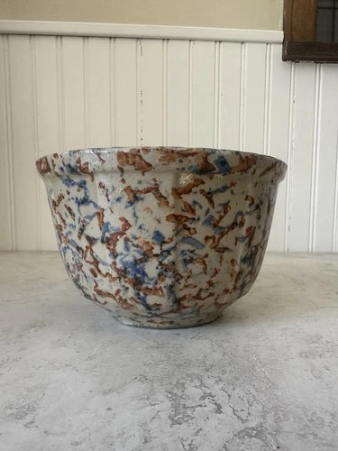 Vintage Red Wing Mixing Bowl Stoneware Sponge Ware 6.5” Paneled Splatter #6