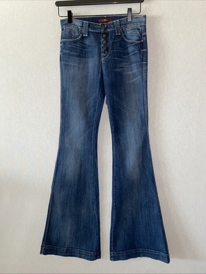 Vtg 7 for All Mankind Jeans Flare Leg Wide Leg Bell Bottom Jeans 26 Multi button