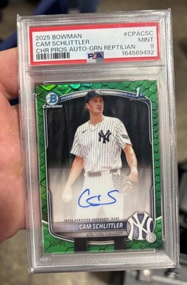 2025 Cam Schlittler 1st Bowman Chrome Reptilian/99 Prospect Auto Psa 9