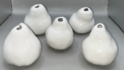 Set of 5 White Glazed Ceramic Pear-Shaped Reed Stick Diffuser Scent Containers