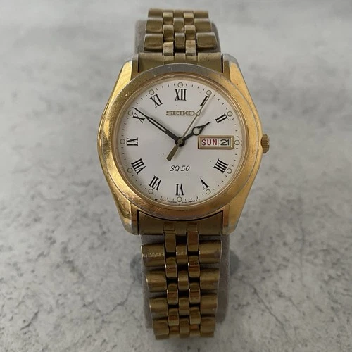 Vintage Seiko SQ 50 Quartz 7N48-8A00 Day/Date Watch - NON RUNNER - SPARES