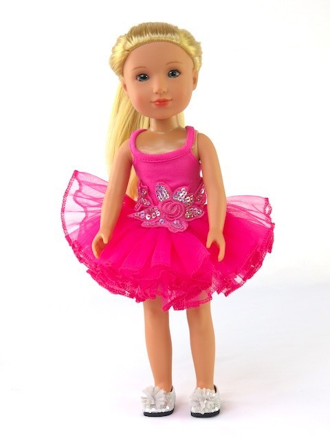 Hot Pink Ballerina Tutu Dress Fits 14.5 Wellie Wisher American Girl Doll Clothes