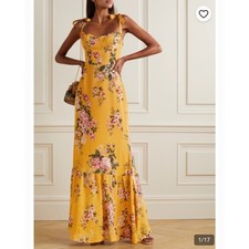 Reformation Jasen Dress Anjelica Yellow Floral Tie Strap Maxi Dress Size 6