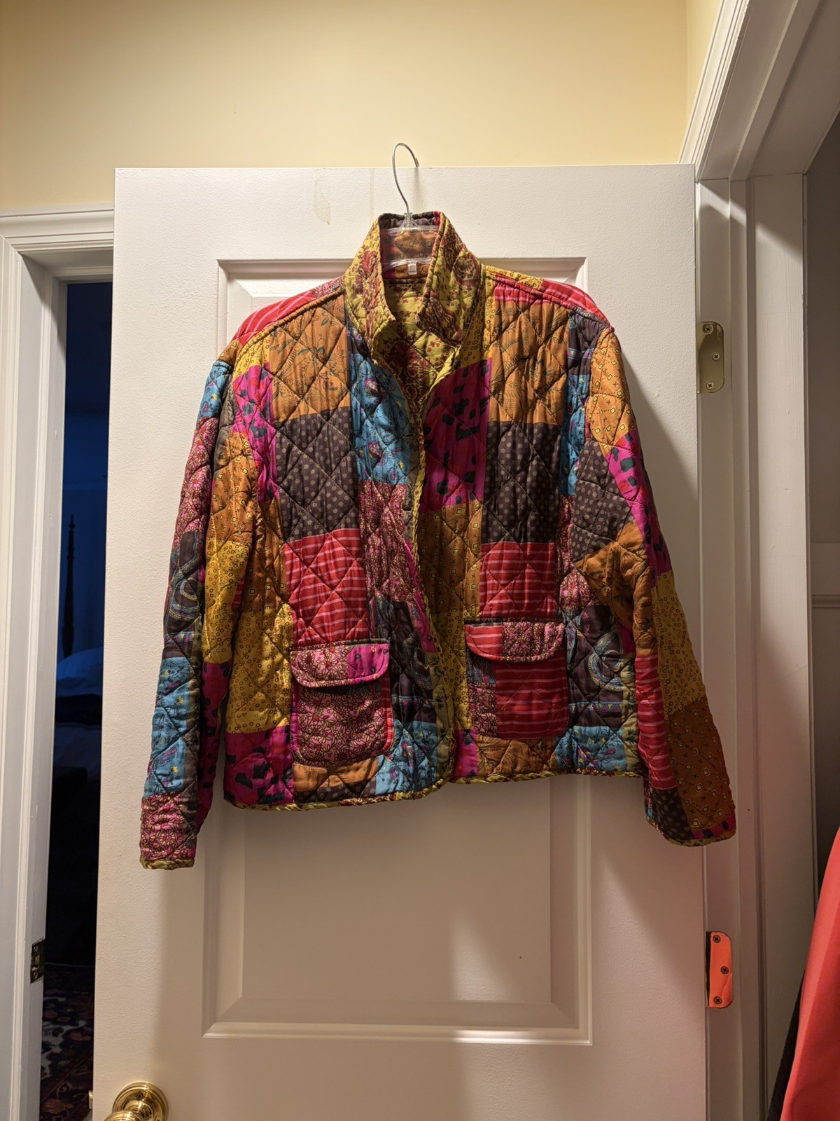 Vtg Clio M Silk Patchwork Reversible Quilted Padd… - image 1