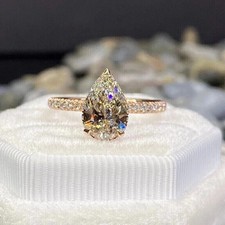 2.00 Ct Pear Cut Moissanite Women's Engagement Wedding Ring 14k Rose Gold Plated