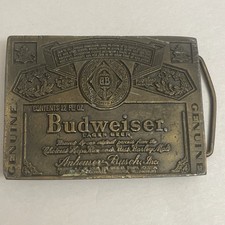 Vtg Budweiser Beer Belt Buckle - Brass Tone Anheuser- Busch 3.5 x 2.5 USA Made