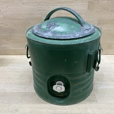 MILITARY 2 Gallon Galvanized Metal Water JUG Cooler Spigot GREEN Handles Vintage