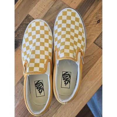 Vans Classic Slip-On Checkerboard Shoes - Yellow/White Womens 7.5 *See Callout