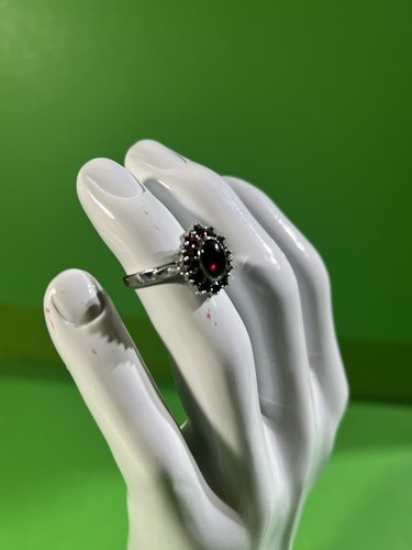 925 Sterling Silber Ring Schmuck mit 1 großen Stein und 12 kleinen Steinen Größe 6,75