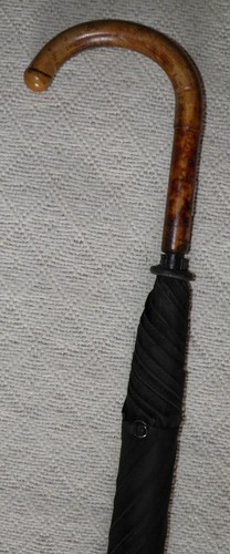 Vintage 1939 Gents Brigg Black Umbrella Bamboo Crook Handle Silver Plaque - Picture 3 of 10
