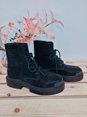 Damen Armani Exchange Schwarz Mokassin Krokoleder Schnürstiefel Chunky UK 7 EU 40